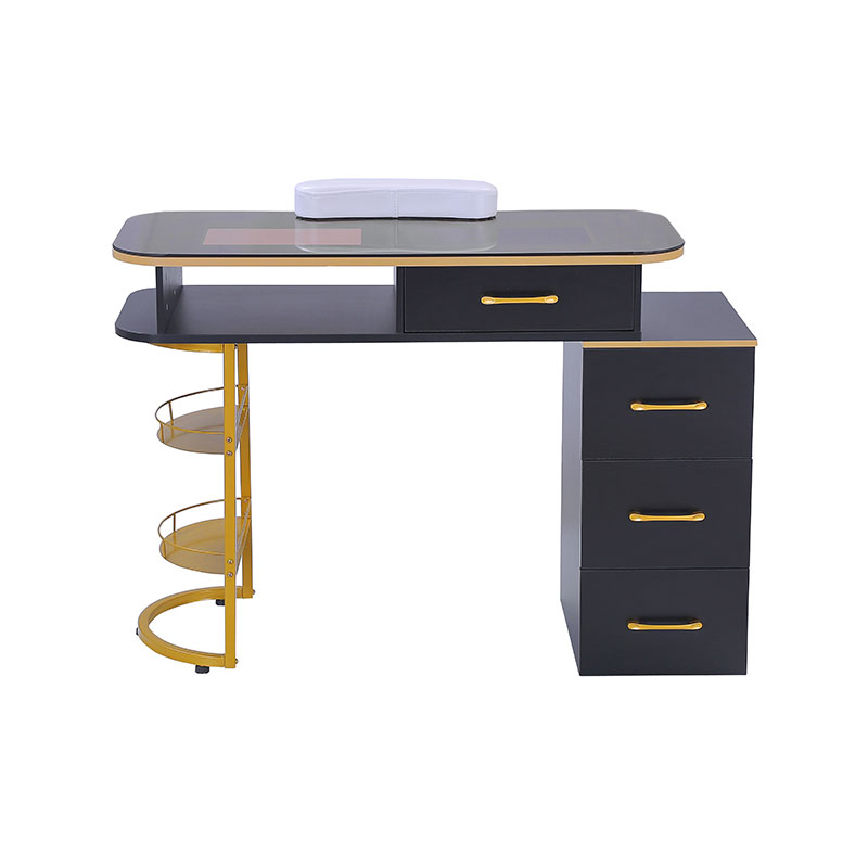 HZ2055 / HZ2055B Manikűr asztali üveglapos szögletes íróasztal 4 fiókkal és 2 szintes tárolópolcokkal